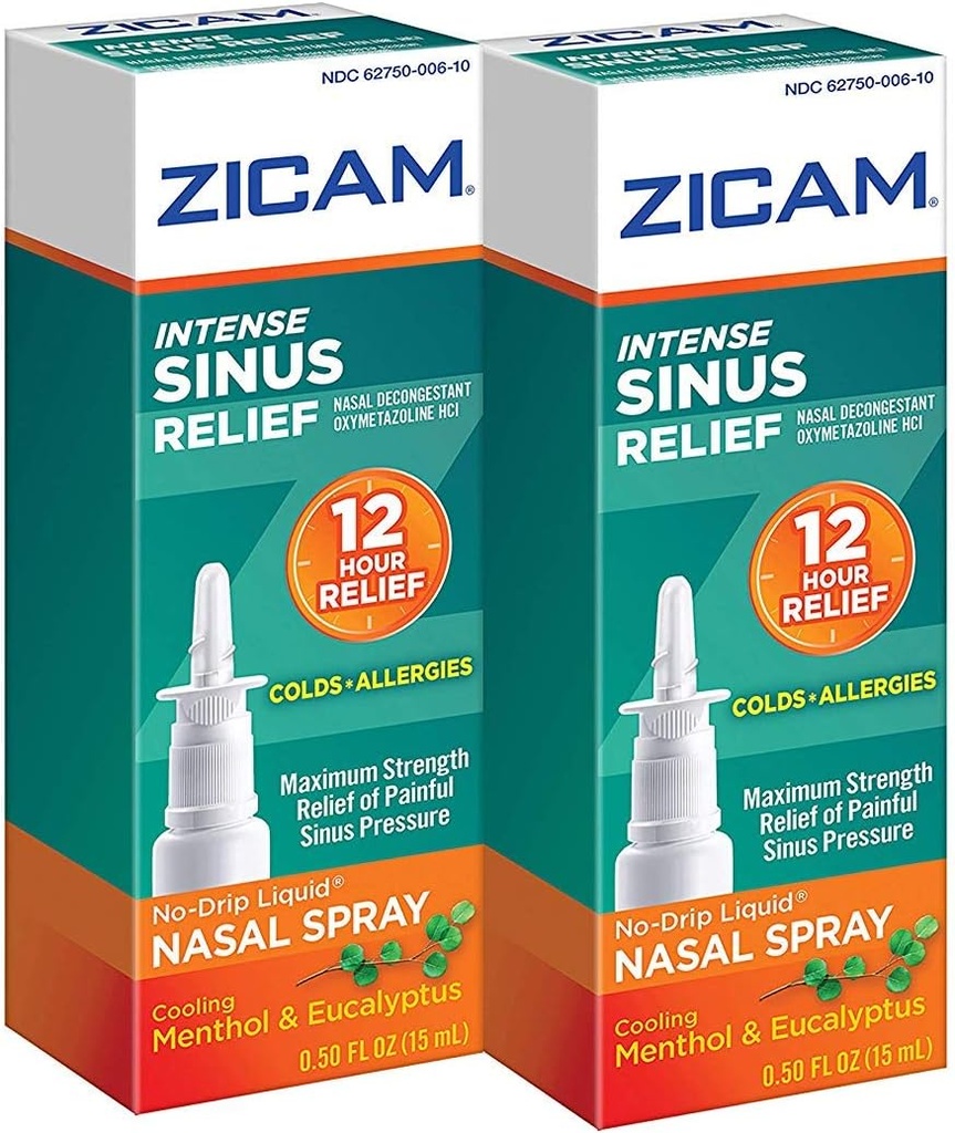 Zicam Intense Sinus Relief No-drip Liquid Nasal Mix with Soğutma Menthol & Eucalyptus, 0,5 Ounce (Pack of 2)