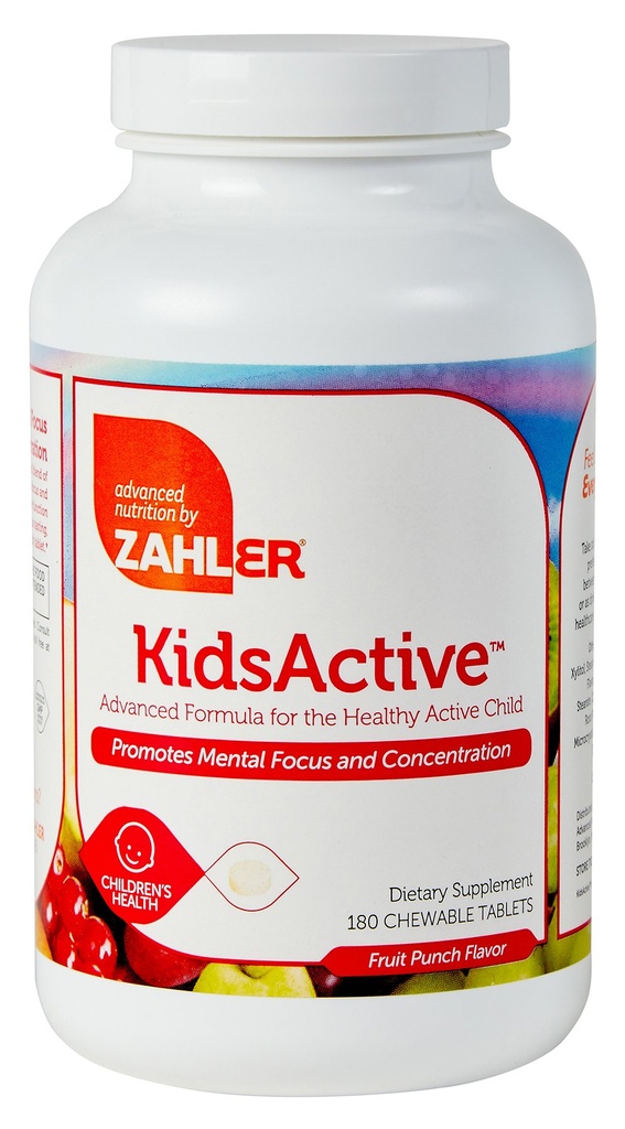 Zahler KidsActive, Παιδική Chewable Φόρμουλα Συγκέντρωσης, Όλα τα φυσικά συμπλήρωμα παιδιών Υποστήριξη Εστίαση, Certified Kosher, 180 Fruit Punch Γευστά δισκία