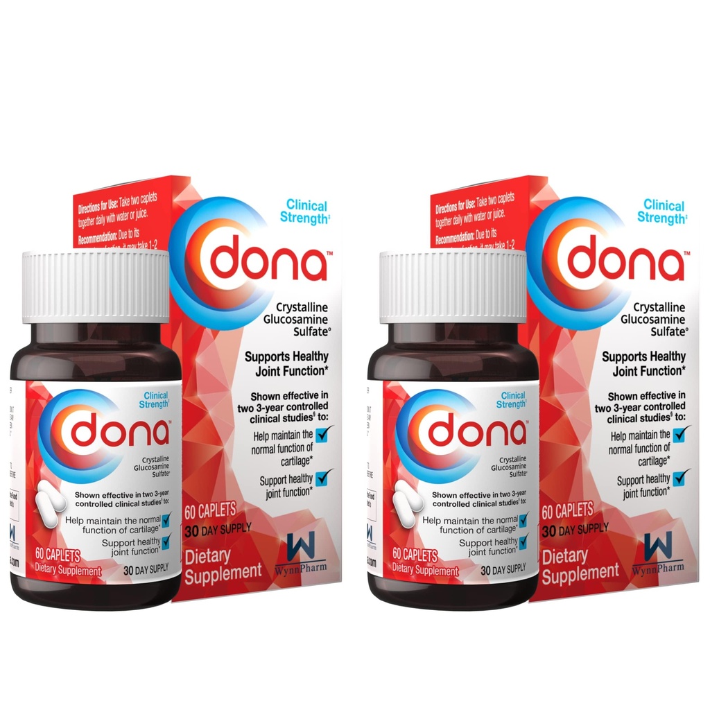 Dona Crystalline Glucosamine Sulfate, 750 Mg, Diz Comfort & Ortak Sağlık Desteği için Ortak Supplement Pills, 750 Mg, 60 Count (2 Pack).