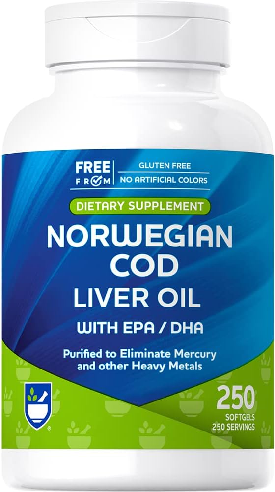 Rite Aid Cod Liver Oil Softgels 250 Kont, EPA ve DHA ile Kalp, Beyin ve Vizyon Sağlık