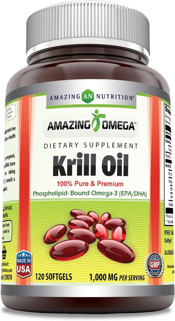 Omega 3 EPA, DHA, Phospholipids ve Astaxanthin 1000 Mg ile 120 yumuşakgels Supplement | Non-GMO | Gluten Free