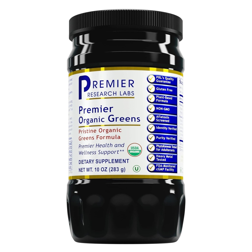 Premier Research Labs Premier Organic Greens - Super Greens Toz, Greens Superfood Toz For Drinks, Green Juice, Beslenme Desteği, Erkekler ve Kadınlar için Supergreens, Spinach, Alfalfa, Chlorella - 10 ozz