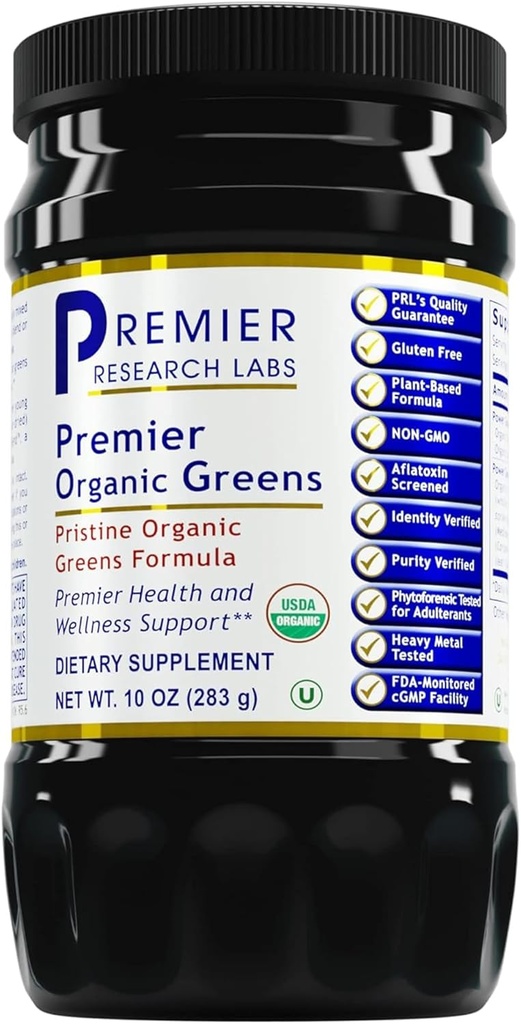 Premier Research Labs Premier Organic Greens - Super Greens Toz, Greens Superfood Toz For Drinks, Green Juice, Beslenme Desteği, Erkekler ve Kadınlar için Supergreens, Spinach, Alfalfa, Chlorella - 10 ozz