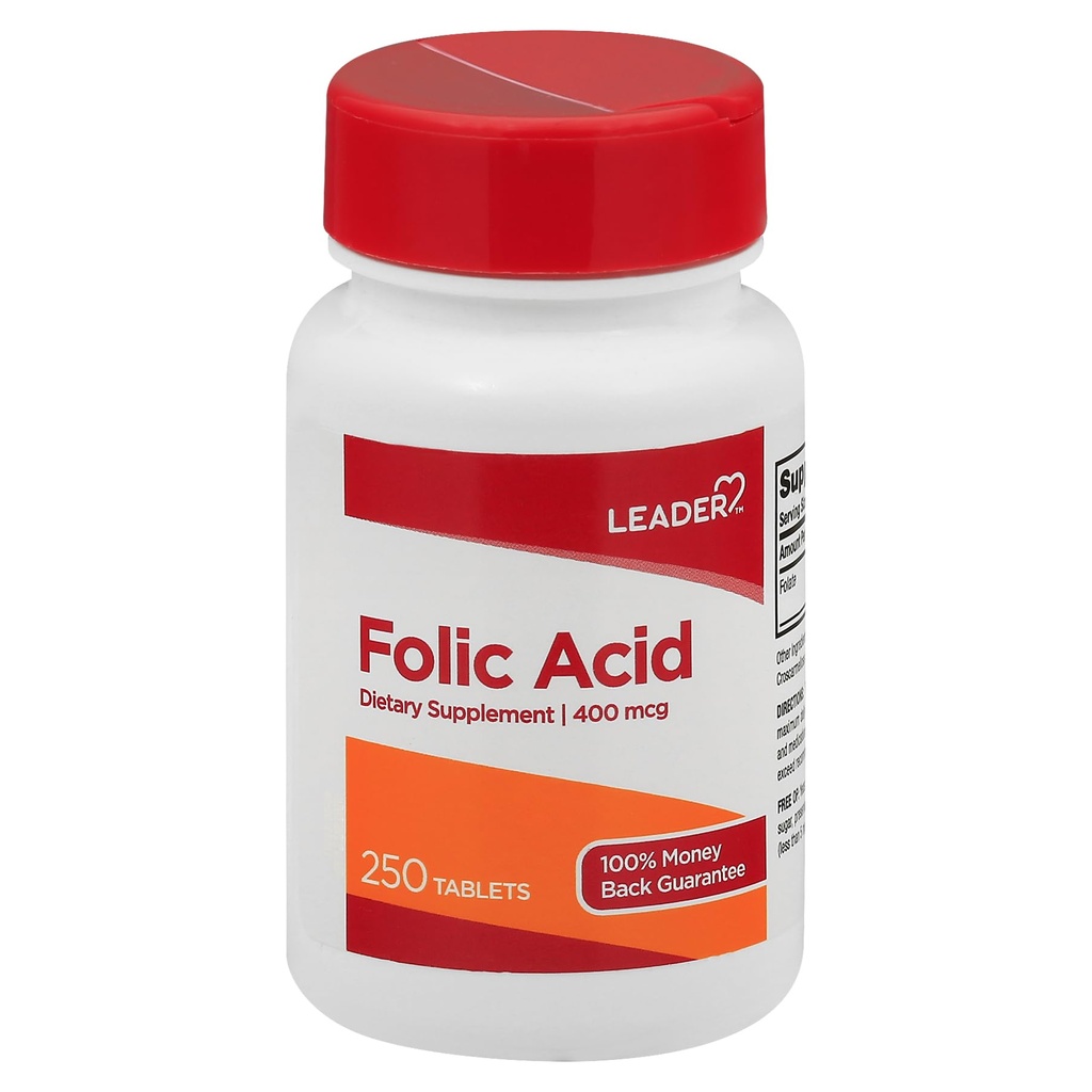 Leader Folic Acid 400MCG Δισκία 250 Ct. Απαραίτητο για την ανάπτυξη & ανάπτυξη κυττάρων