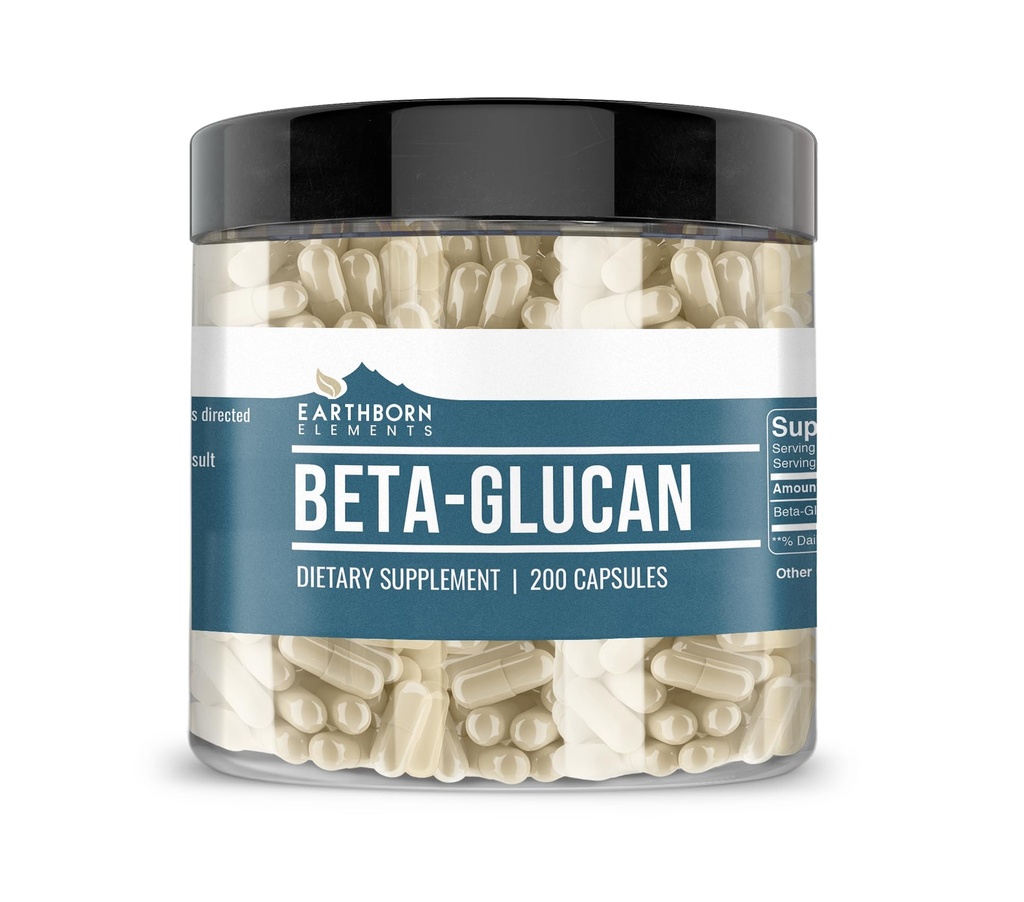 Earthborn Στοιχεία Beta Glucan, 200 κάψουλες, καθαρό & μη αραιωμένο, χωρίς πρόσθετα