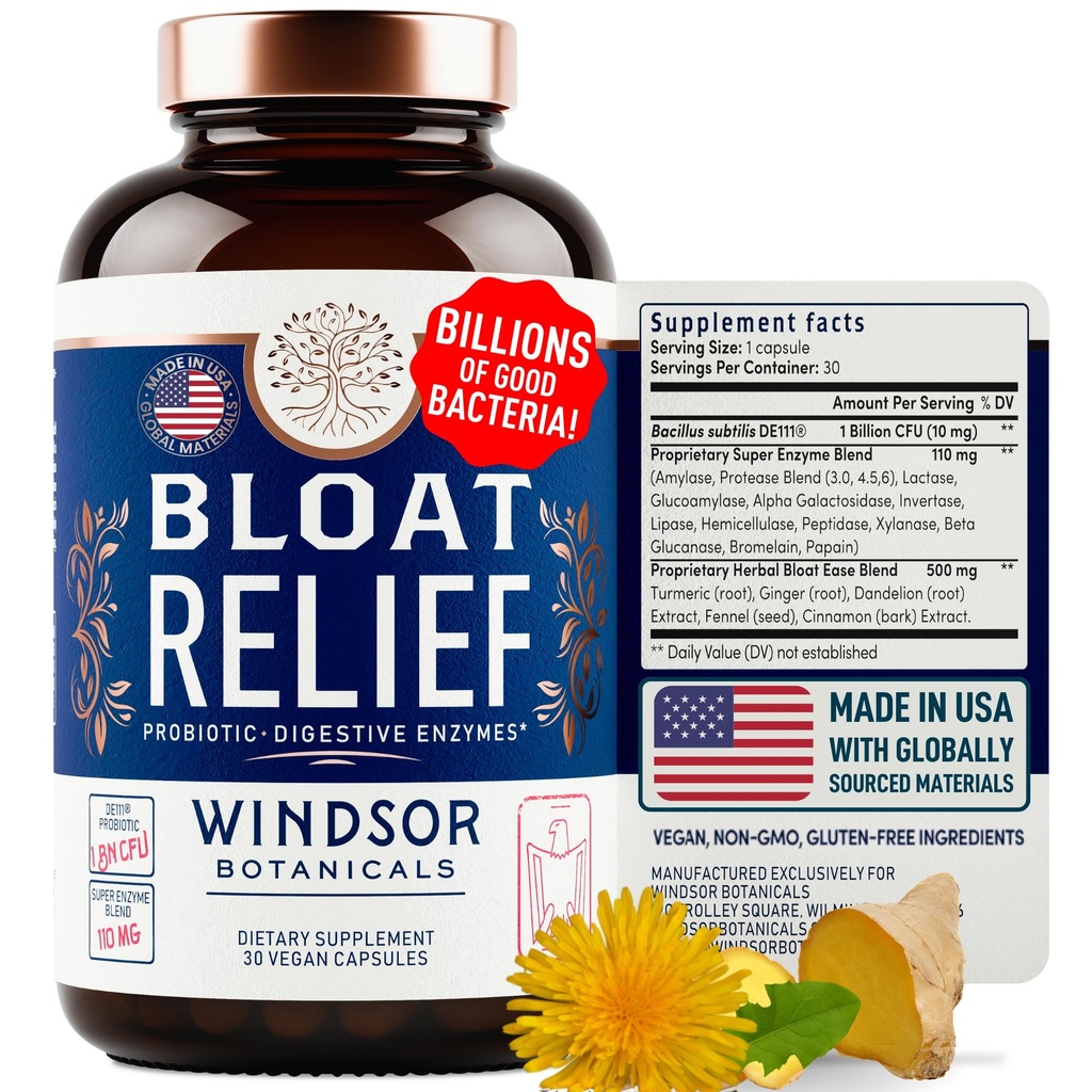 Bloat Relief Probiyotik ve Digestive Enzymes - Anti Bloating Turmeric, Fennel, Bromelain IBS Supplement - Detox Debloat Capsules Gas - Kadınlar ve Erkekler için Bloating Relief - 30 Gut Health Pills