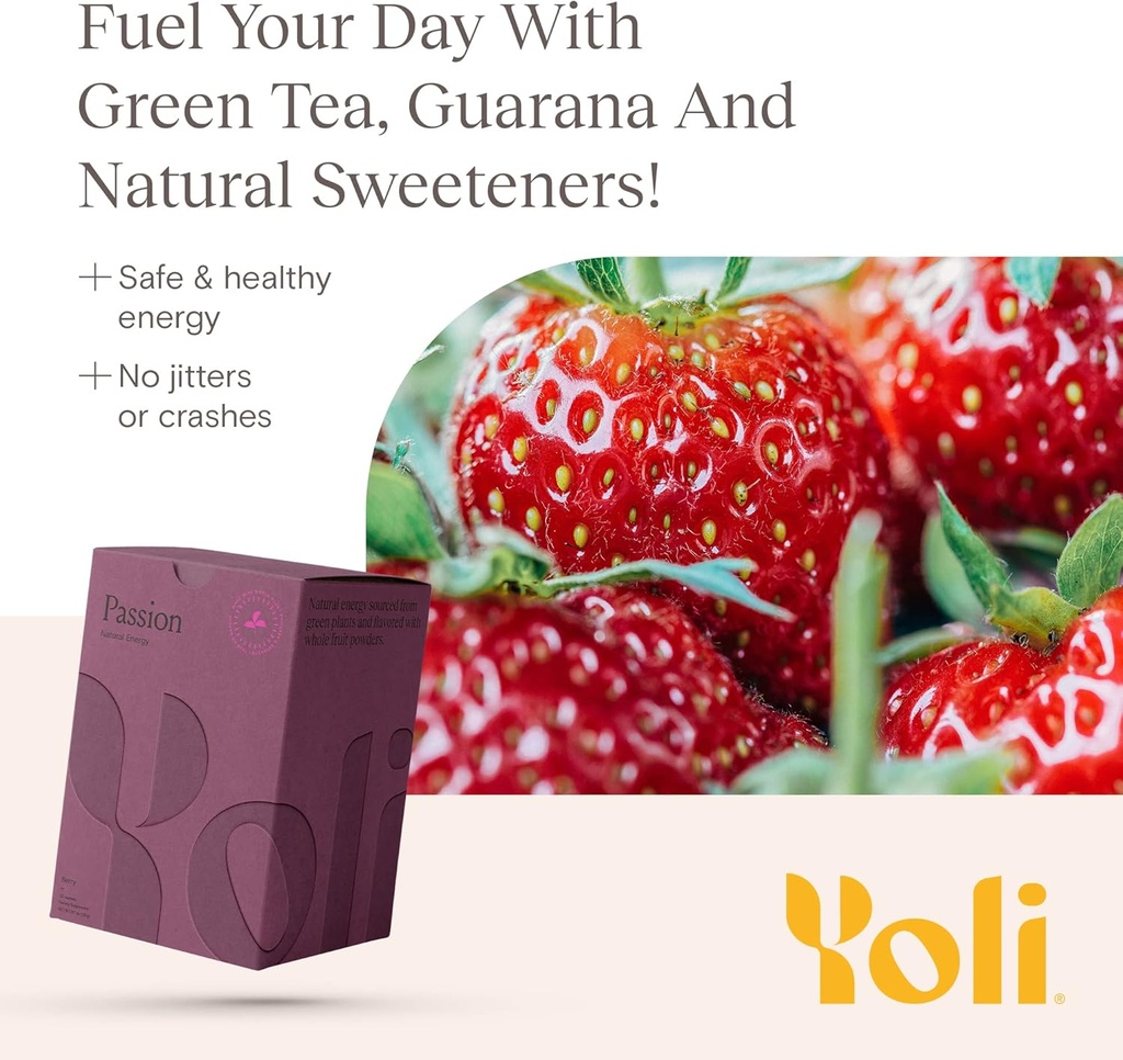 Yoli® Passion Energy Drink Powder Mix - Φυσική ενέργεια Drink Mix για αντοχή και Σταμίνα, 30 πακέτα - Berry