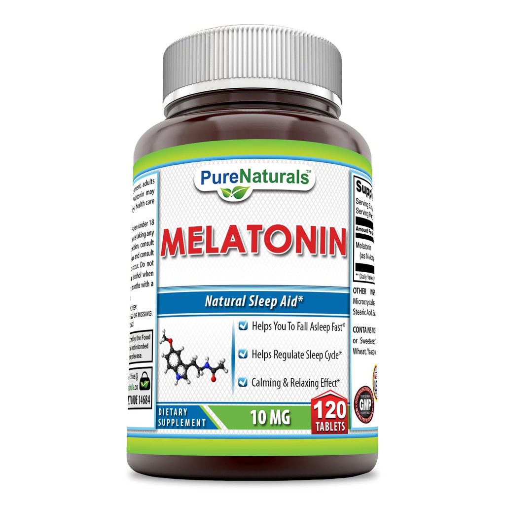 Pure Naturals Melatonin Supplement | 10 Mg Per | 120 Tablet | Non-GMO | Gluten-Free | Made in USA