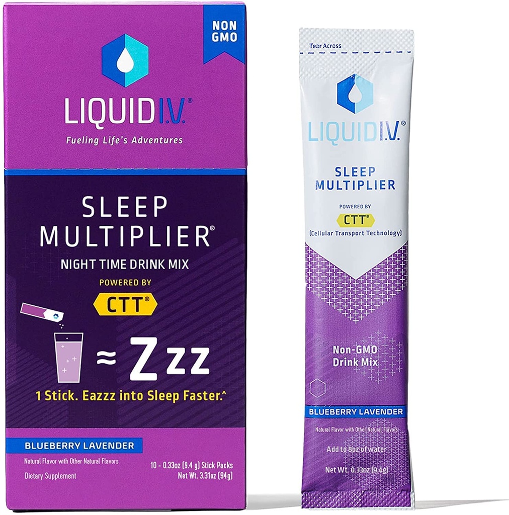 Sıvı I.V.® Hydration Multiplier® +Sleep - Blueberry Lavender - Elektrolyte Toz I.V.® Hydration Multiplier® +Sleep - Blueberry Lavender - Electrolyte Toz Iklim Paketleri | Tek servisler | No-GMO | 10 Hizmet (Kamp 1)