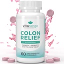 VitaRange- Fast Constipation and Bloating Relief with Sunfiber Prebiyotik Fiber and Pre + Probiyotiks for Digestive Health - 60 Chewable Strawberry Tabletleri - Doktor Formulated Probiyotikler