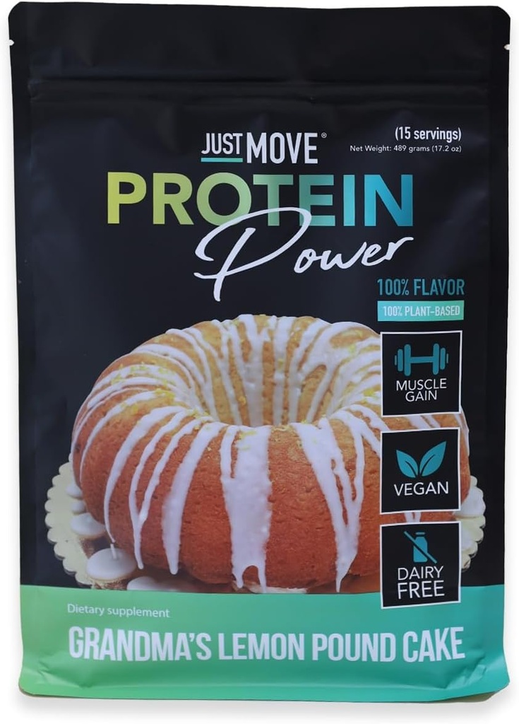 Just Move Protien - Grandma's Lemon Pound Kek - Vegan (Plant Temel), Organik, Süt Ücretsiz, Soy Free, Gluten Free, Keto, Peanut Free, 20g Protein, Low Carb, Non GMO (17.2 Oz)