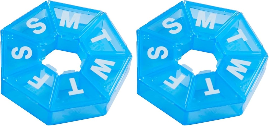 EZY DOSE Weekly Pill Organizer and Planner, Travel Pill Planner, 7-Sided, Blue (67009BLAMT) (Pack of 2)
