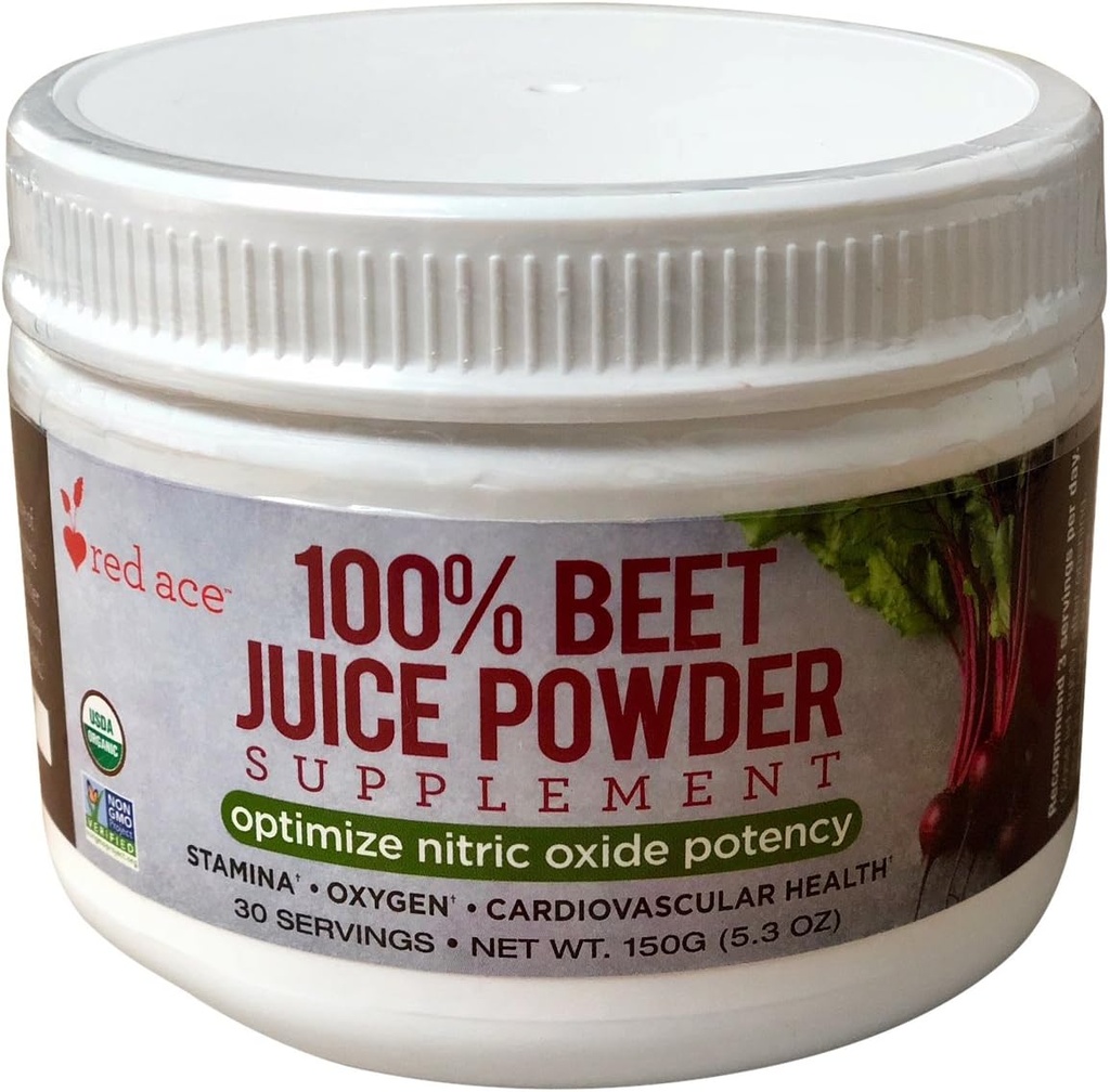 Red Ace% 100 sertifikalı Organik Arıt Suyu Tamam Toz/Nitrik Çimento ATM / Yardım Stamina, No Sugardrew, Non GMO, 5.3 oz Jar