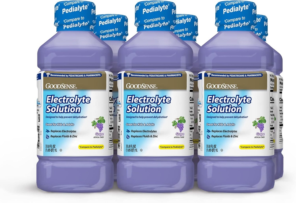 GoodSense Grape Electrolyte Solution -s Electrolytes, Akışlar ve Çocuklar ve Yetişkinler için çinko, Dehidrasyon için Hydration Drink, 33.8 Akışı ( Borcunces)