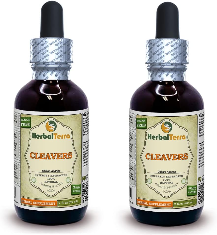 Cleavers (Galium Aparine) Tincture, Organik kuru Yukarıda-Ground Parçalar Sıvı Tür (Brand Name: HerbalTerra, Proudly Made in USA) 2x2 fl.oz (2x60 ml)