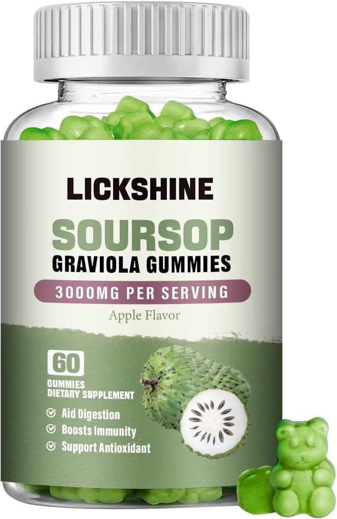 1 Pack Soursop Graviola Gummies - 3000 mg Ekstra Güçlü Soursop C, çinko - Digestive Aid, Immune Support & Antioksi - Sugar-Free, Non-GMO, Vegan, 60 Countsop