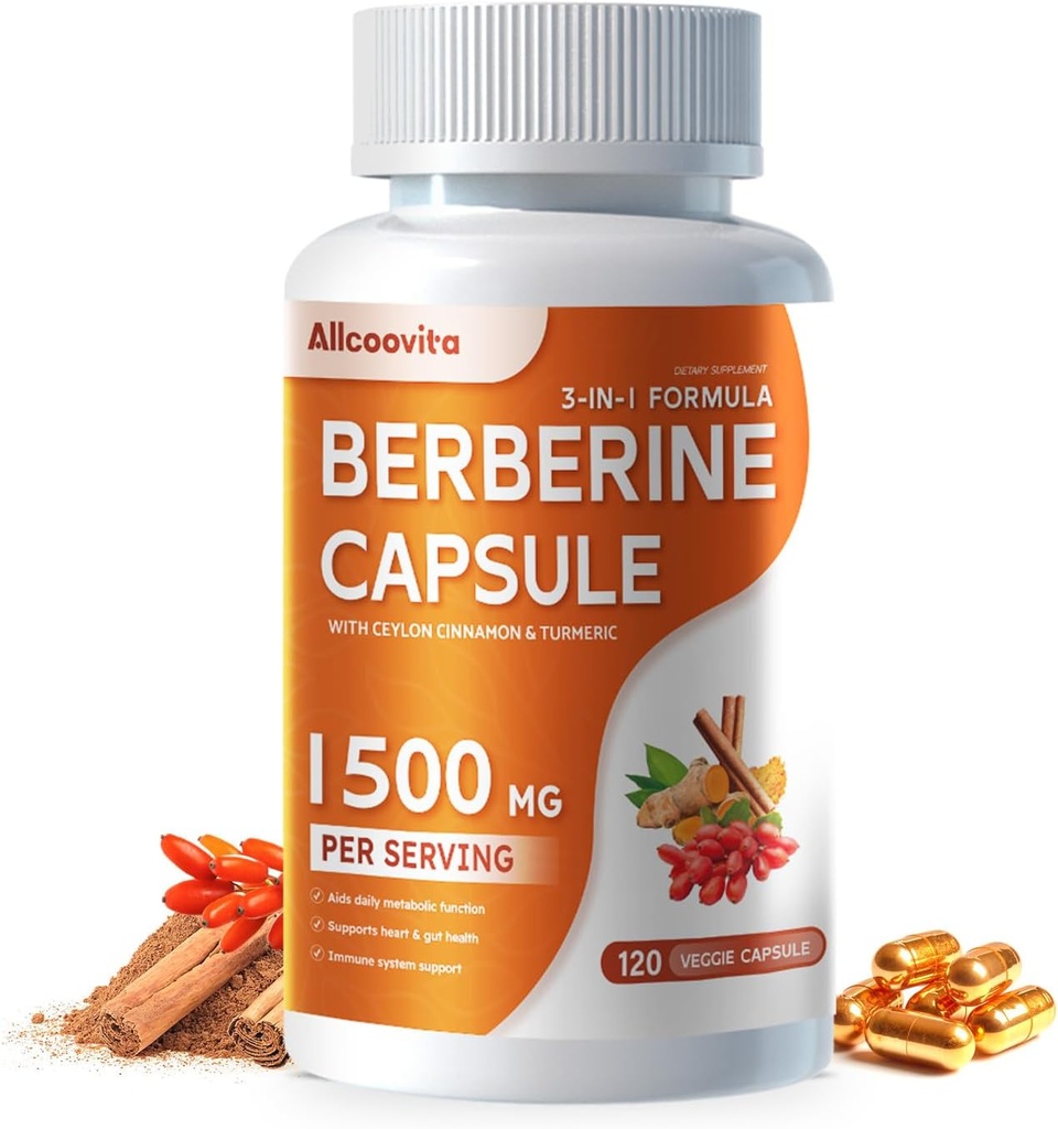 Berberine Supplement - Berberine 1500 mg Per Servis,120 Capsules - Berberine HCI - Berberine Plus - Plus Pure True Ceylon Cinnamon, Berberine HCI Root Supplements Pills Pills