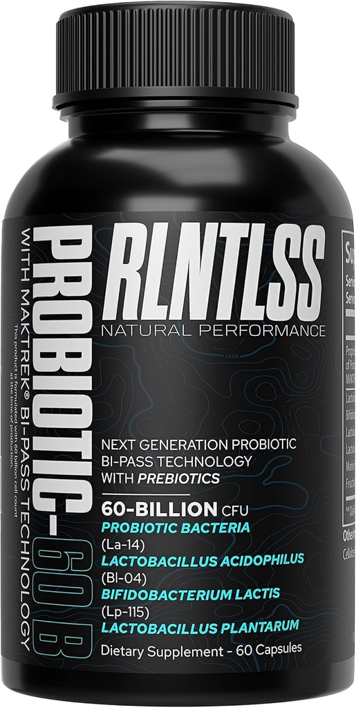 RLNTLSS - Probiotic 60 Billion CFU - 4 Strain Blend - Συμπλήρωμα Premium - Άνδρες και γυναίκες - Ράφι Σταθερή Προβιοτική Κάψουλα - Προβιοτική και Προβιοτική - (60 Count Bottle)