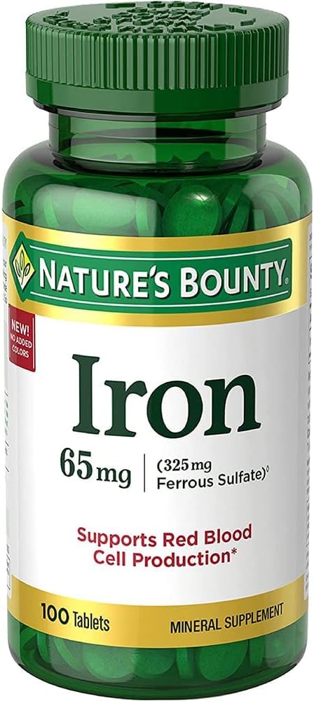 Iron 65mg, 325 mg Ferrous Sulfate, 100 Tablet, ...
