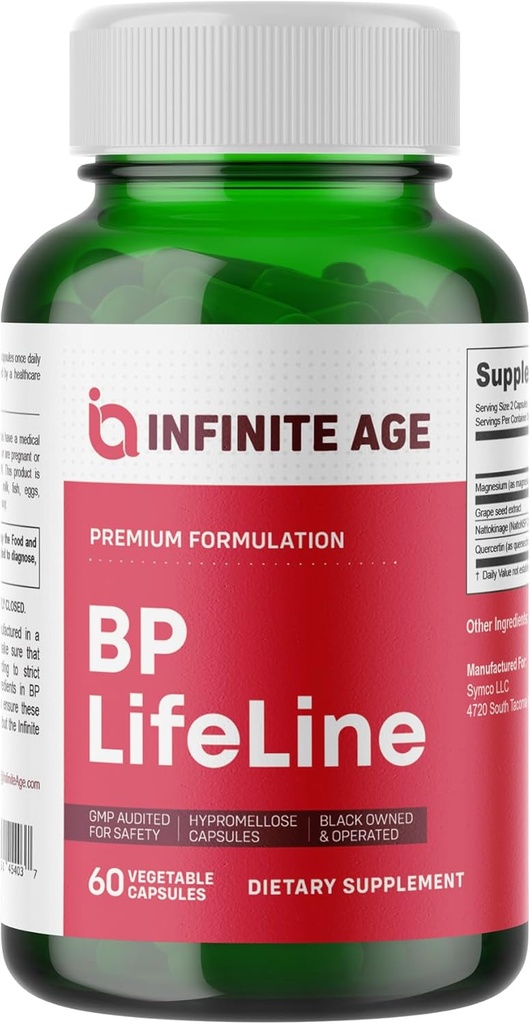 Infinite Age BP Lifeline Κάψουλες, 60 Count - συμπλήρωμα υποστήριξης της υγείας της καρδιάς με εκχύλισμα γκρέιπ-σπέρματος, Nattokinase, Quercetin και μαγνήσιο - Made in The USA