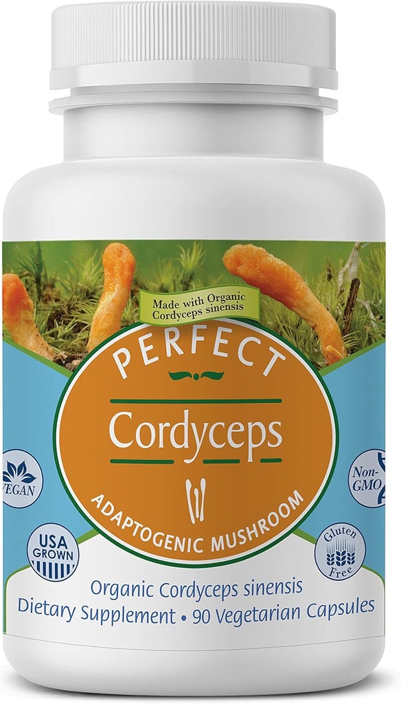 Perfect Supplements – Perfect Cordyceps – 90 Vegetable Capsules – Organic Adaptogenic Herbal Supplement – Increases Energy, Endurance & Strength
