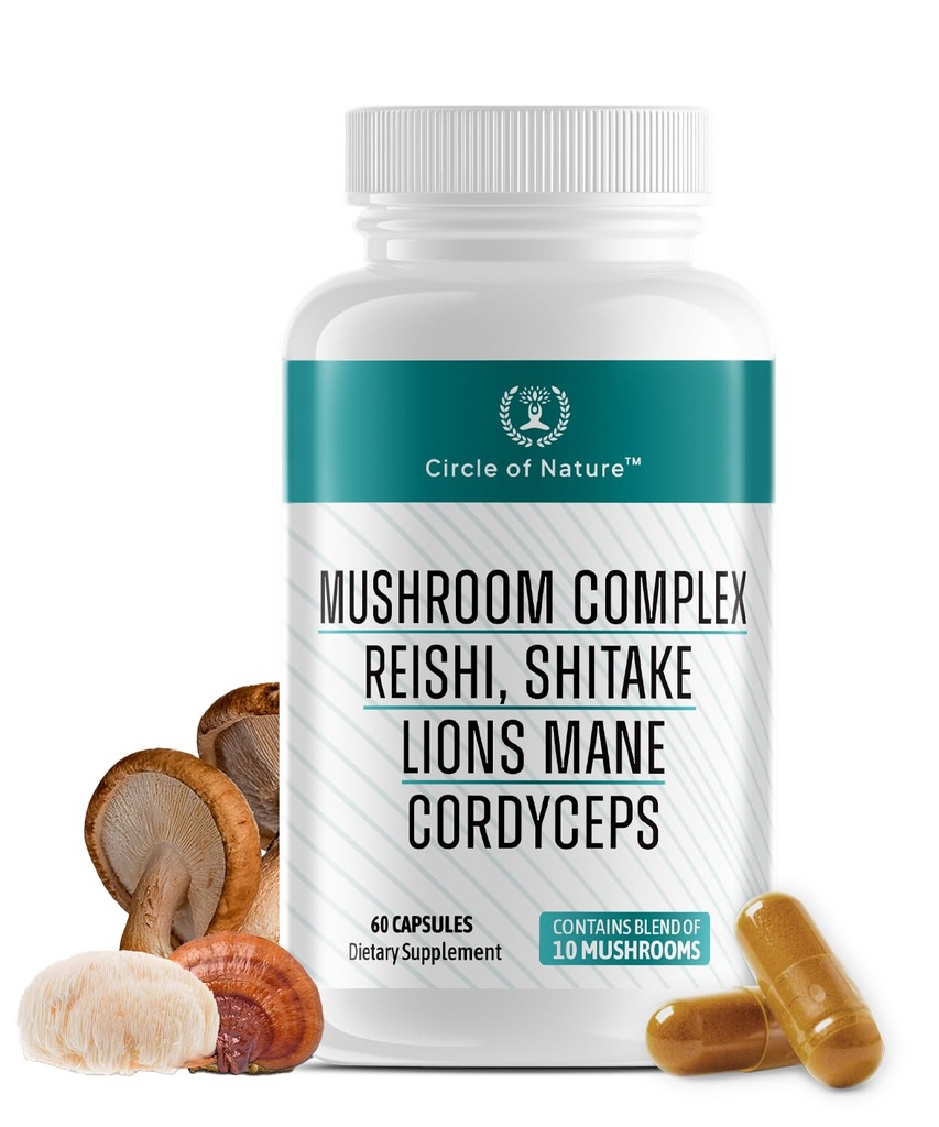 Beyin ATM Mushroom Kompleksi Tamam, Doğal Mood Uplifter 10 Fonksiyonl Mushrooms, Lions Mane, Reishi, Cordyceps ve 7 More in Capsules 1330 mg Made in USA, 60 Capsules