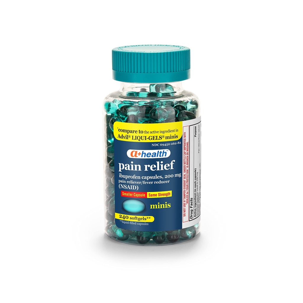 A+Sağlık Mini Ibuprofen 200 Mg Softgels, Pain Reliever/Fever Function (NSAID), 240 Count