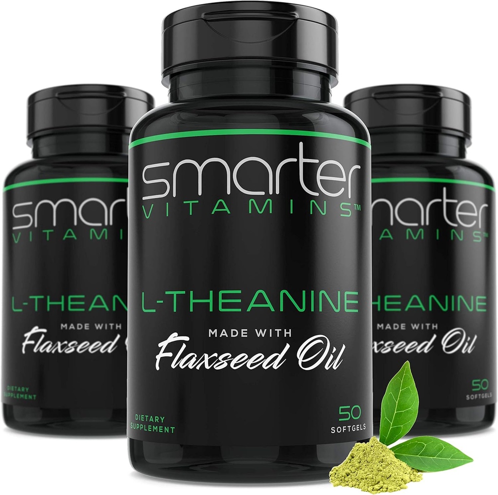 (3 Pack) Smarter L-Theanine 250 mg Supplement, in Non-GMO Flaxseed Oil, 150 Liquid Softgels