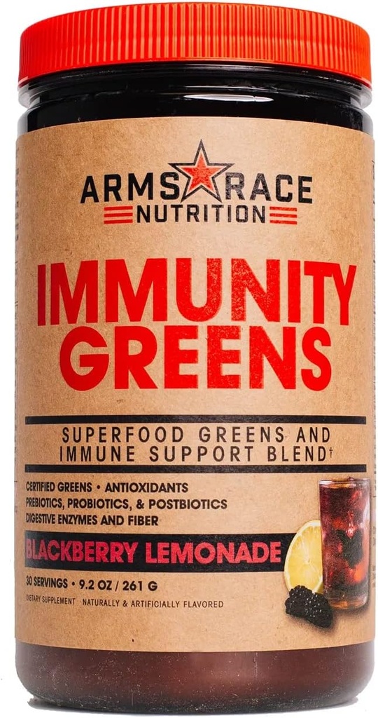 Arms Race Nutrition Immunity Greens Superfood Greens ve Immune Support Blend - 9.2 oz. (30 Hizmet) (BlackBerry Lemonade)