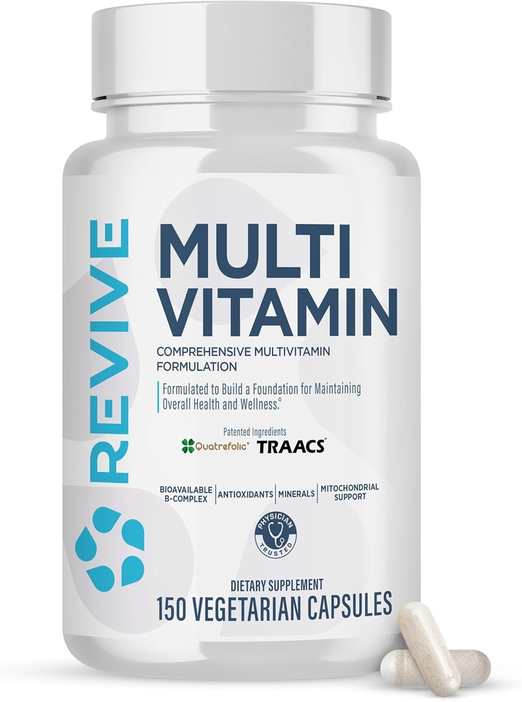 Erkekler ve Kadınlar için Revive MD Multi-Vitamin Supplement - Daily Multivitamin Supports Energy, Immunity & General Health with Essential Vitamins, NAC, çinko, Magnezyum & More (60 Capsules, 30 Hizmet)
