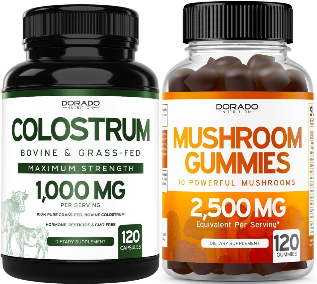 DORADO NUTRITION Colostrum Supplement 1000mg Per Servis ve Mushroom Gummies (120 Count) Mushroom Supplement