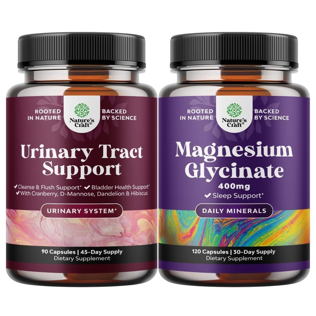D Mannose Capsules for Urinary Tract Health for Women Fast Acting Super Tempd Cranberry 90ct ve Pure Magnezyum Glycinate 400 mg Per Mood Sleep ve Relaxation için hizmet ediyor