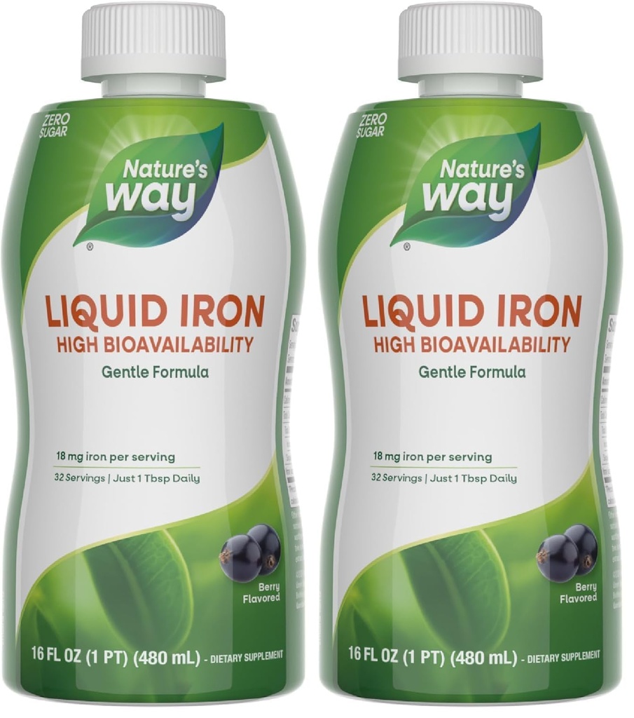 Nature's Way Liquid Iron, The Daily Value of Iron, Sugar Free, Berry Flavored, 16 Fl. Oz. (Pack of 2)