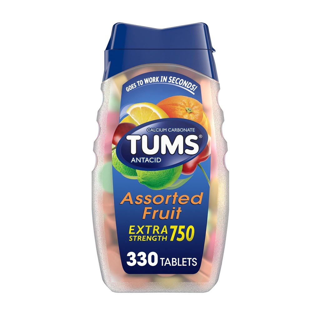 TUMS Chewable Antacid Tablets for Extra Strength Heartburn Relief, Great for a Summer BBQ - Ποικίλες Γεύσεις Φρούτων - 330 Count