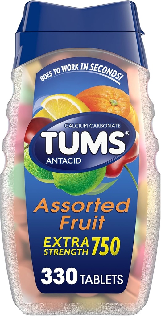 TUMS Chewable Antacid Tablets for Extra Strength Heartburn Relief, Great for a Summer BBQ - Ποικίλες Γεύσεις Φρούτων - 330 Count