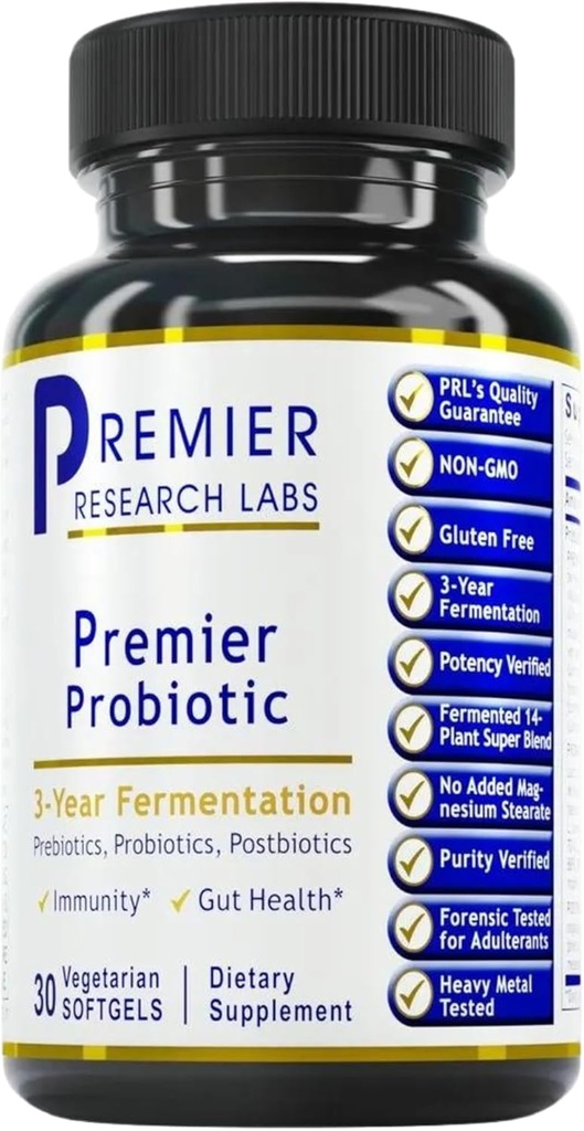 Premier Research Labs Premier Probiyotik - Pre Pro Post Biotics for Women & Men, Quad Biotic, Quadbiyotik, Prebiyotiks, Probiyotiks, Postbiyotiks & Phytobiyotiks - 30 Vegetarian Softgel Capsules