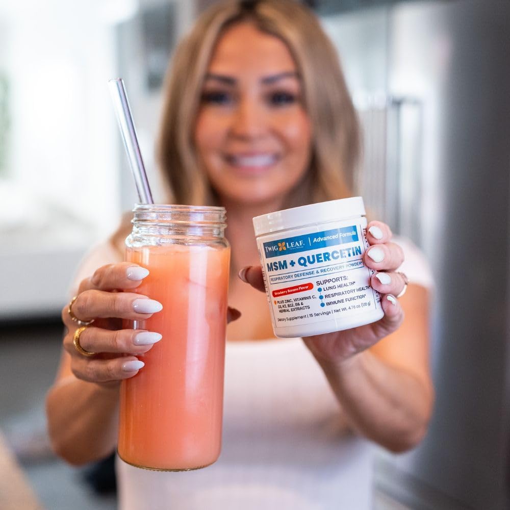 Twig & Leaf MSM Quercetin Supplement with Vitamin C & Çinko (Strawberry Banana) - MSM Toz Supplement for Respiratory Health - Natural Defense for Mevsim Challenges - 4.76 ozz