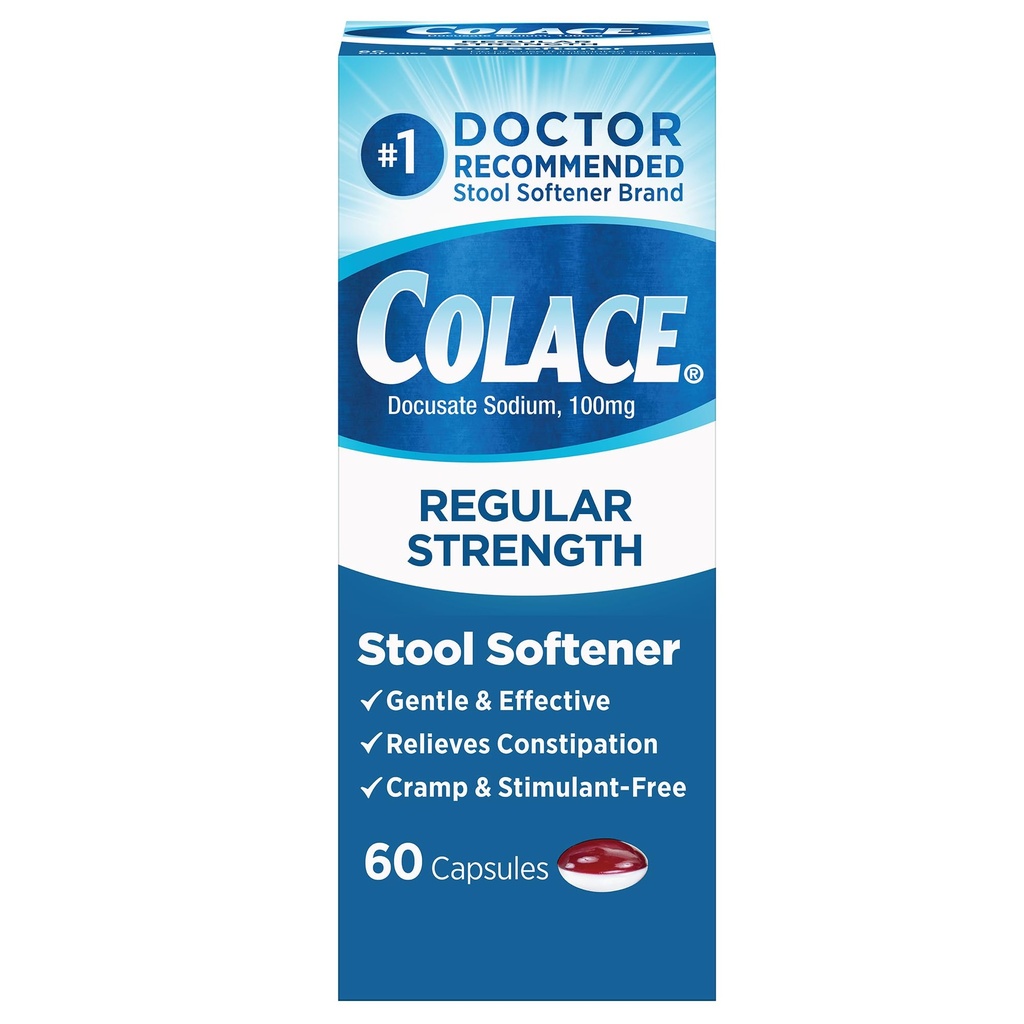 Colace Regular Strength Scool Softener 100 mg Κάψουλες 60 Count Docusate Sodium Stool Softener for Gentle Respectable Relief