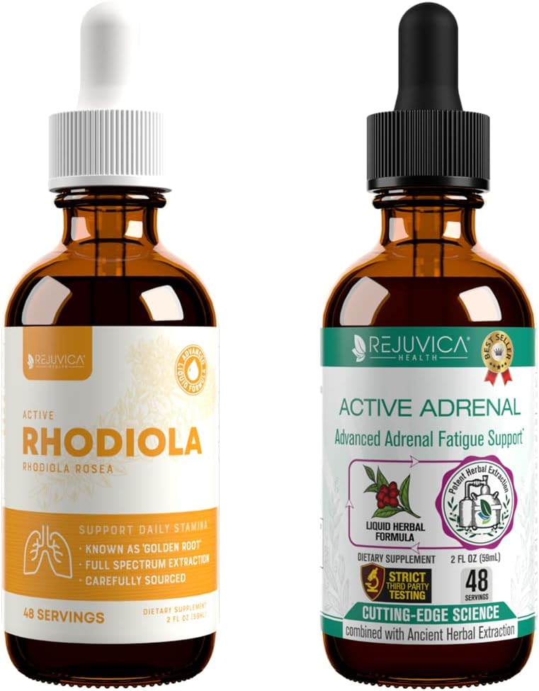 Rejuvica Health Active Rhodiola + Active Adrenal - Destek Enerji + Stres - Daha İyi Absorpsiyon için Sıvı Teslimat - Rhodiola, Ashwagandha, Holy Basil & More!