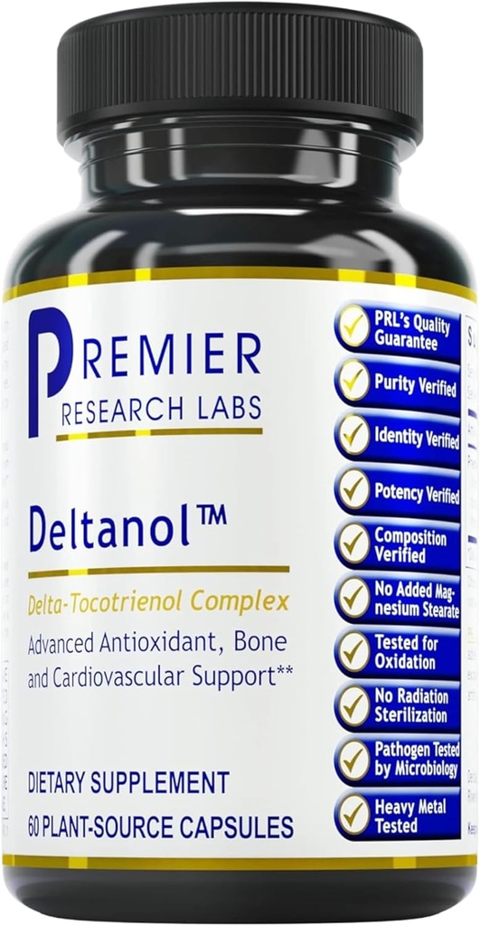 Premier Research Labs Deltanol - Τοκοτριενόλες Βιταμίνη Ε, Ανάτο Τοκοτριενόλες για Άνδρες & Γυναίκες, 100 mg Tocotrienol Complex ανά καψάκιο, Αντιοξειδωτικά, Υποστηρίζει την Καρδιά & Μεταβολική Υγεία - 60 Κάψουλες