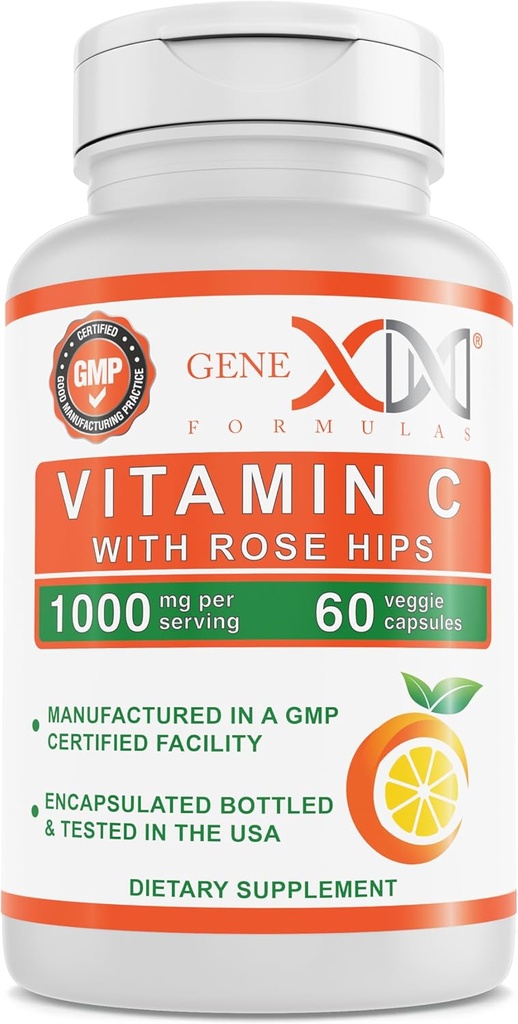 Genex Formulas 1000mg Βιταμίνη C με Rose HIPS (60 κάψουλες) Υποστηρίζει υγιές ανοσοποιητικό σύστημα - Μη ΓΤΟ, Χωρίς γλουτένη, Vegan (60 ημέρες προσφοράς)