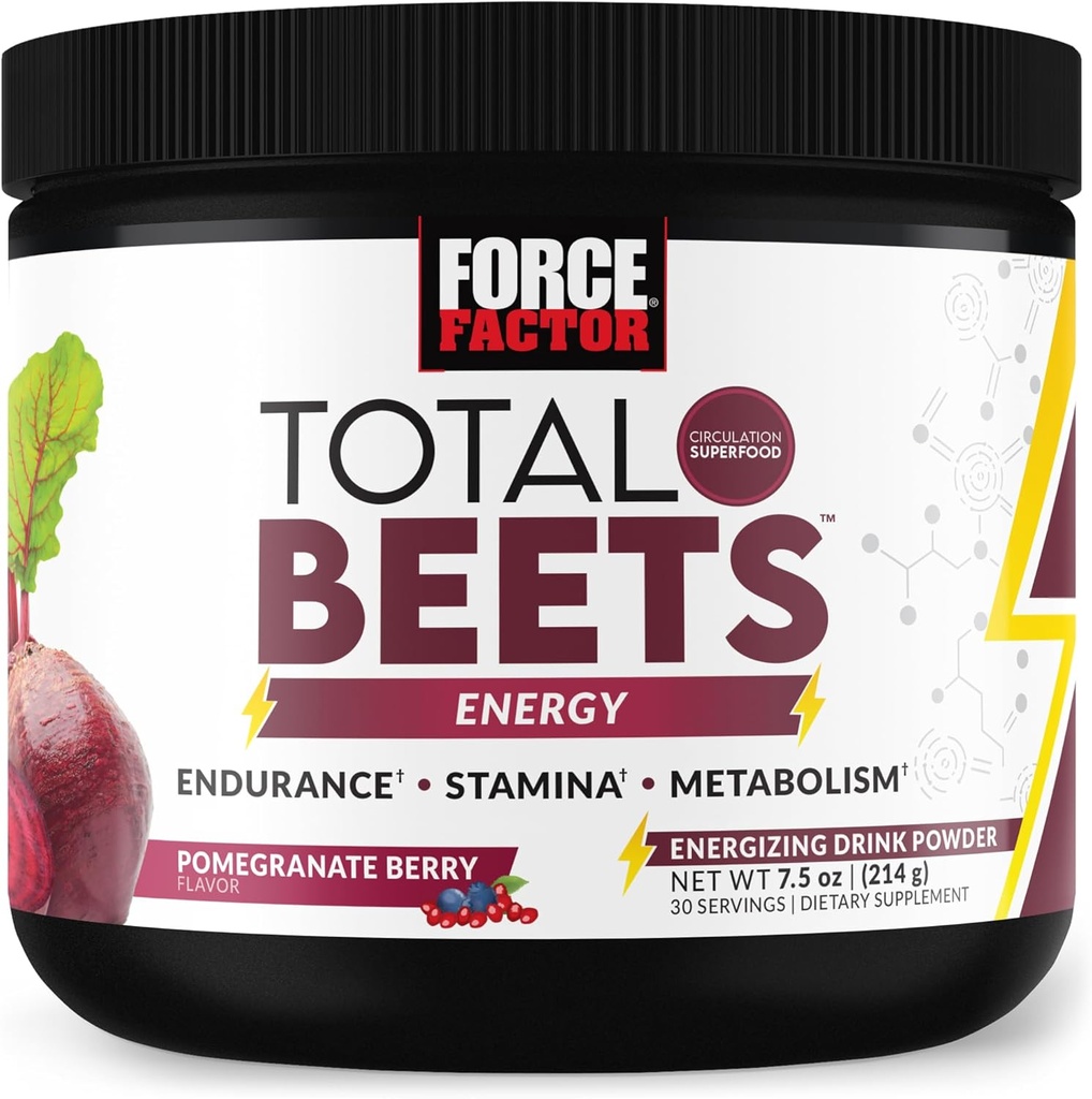 Force Factor Total Beets Energy Drink Mix, Superfood Beet Root Toz Nitrates to Boost Energy and Support Circulation, Blood Flow, Nitrik Oksit ve Stamina, Heart Health Supplement, 30 Hizmet
