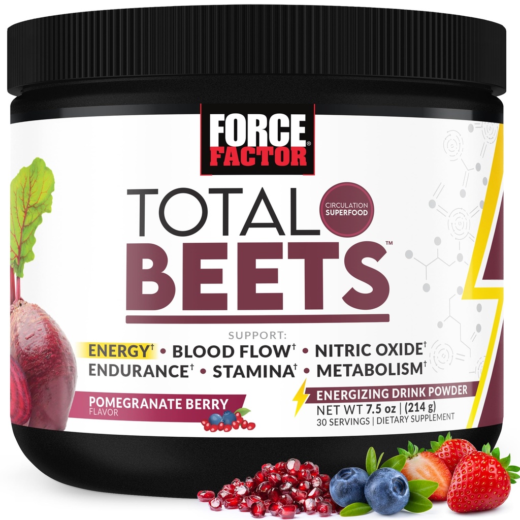 Force Factor Total Beets Energy Drink Mix, Superfood Beet Root Toz Nitrates to Boost Energy and Support Circulation, Blood Flow, Nitrik Oksit ve Stamina, Heart Health Supplement, 30 Hizmet