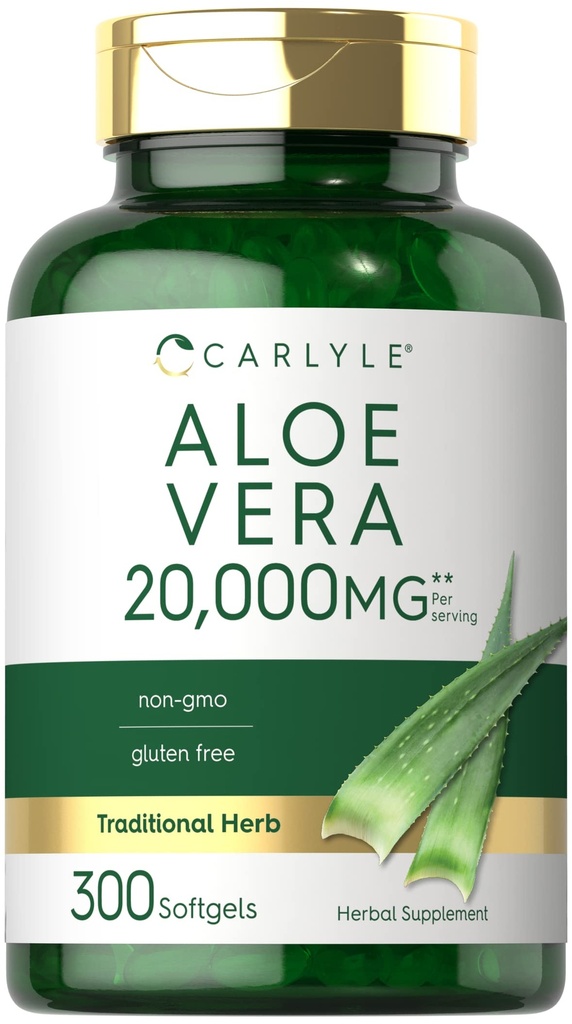 Carlyle Aloe Vera Softgel Capsules 20.000mg | 300 Kont | Aloe Vera Gel Supplement | Non-GMO, Gluten Free