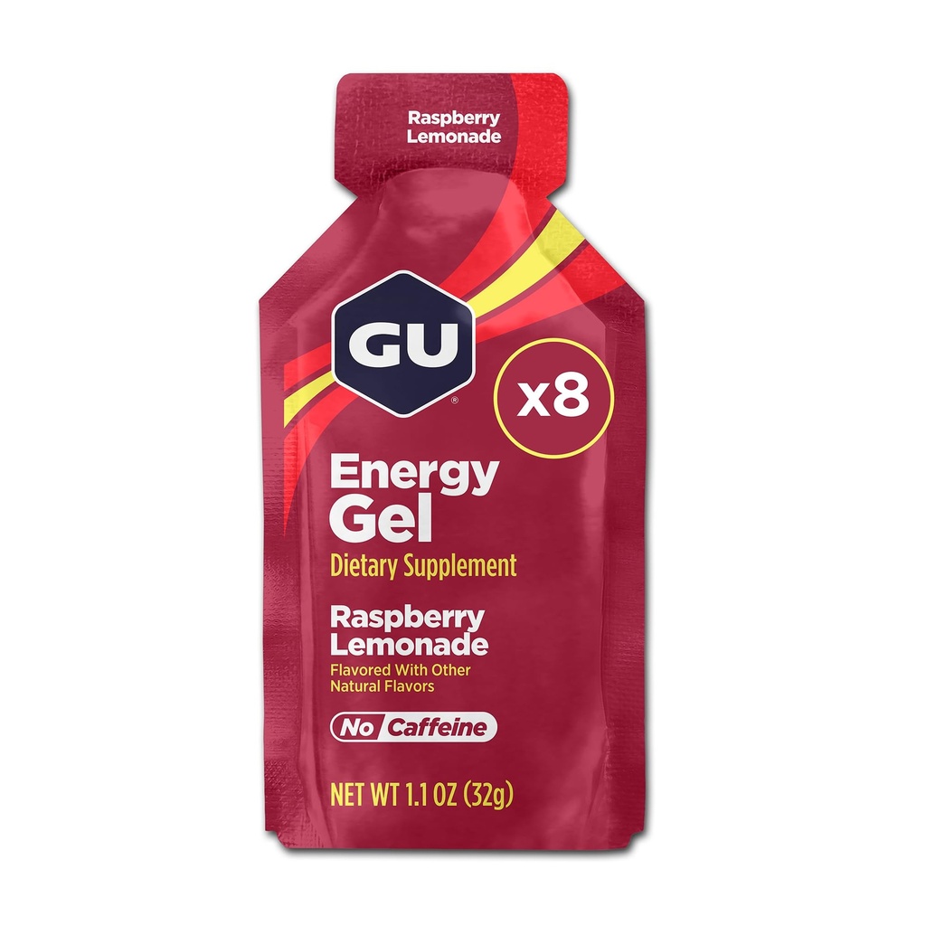 GU Energy Original Sports Nutrition Energy Gel, 8-Count, Vegan, Gluten-Free, Kosher ve Dairy-Free On-Go Energy for Any Workout, Raspberry Lemonade