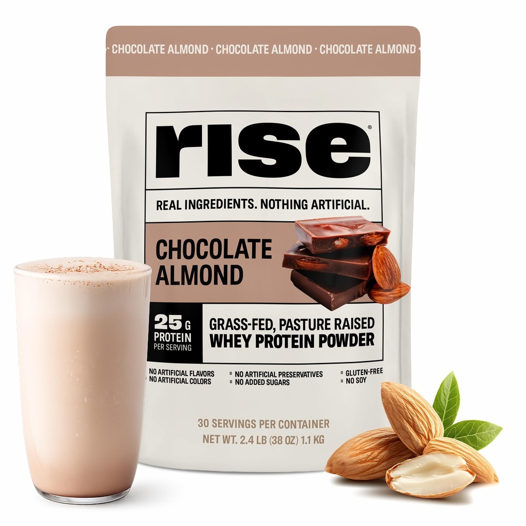 Rise-Fed Whey Protein Toz - Çikolata Almond | 25g Protein Yapay Flavors, Colors veya Preservatives - Sugar Free, Gluten-Free, Soy Free (2.4 lbs)
