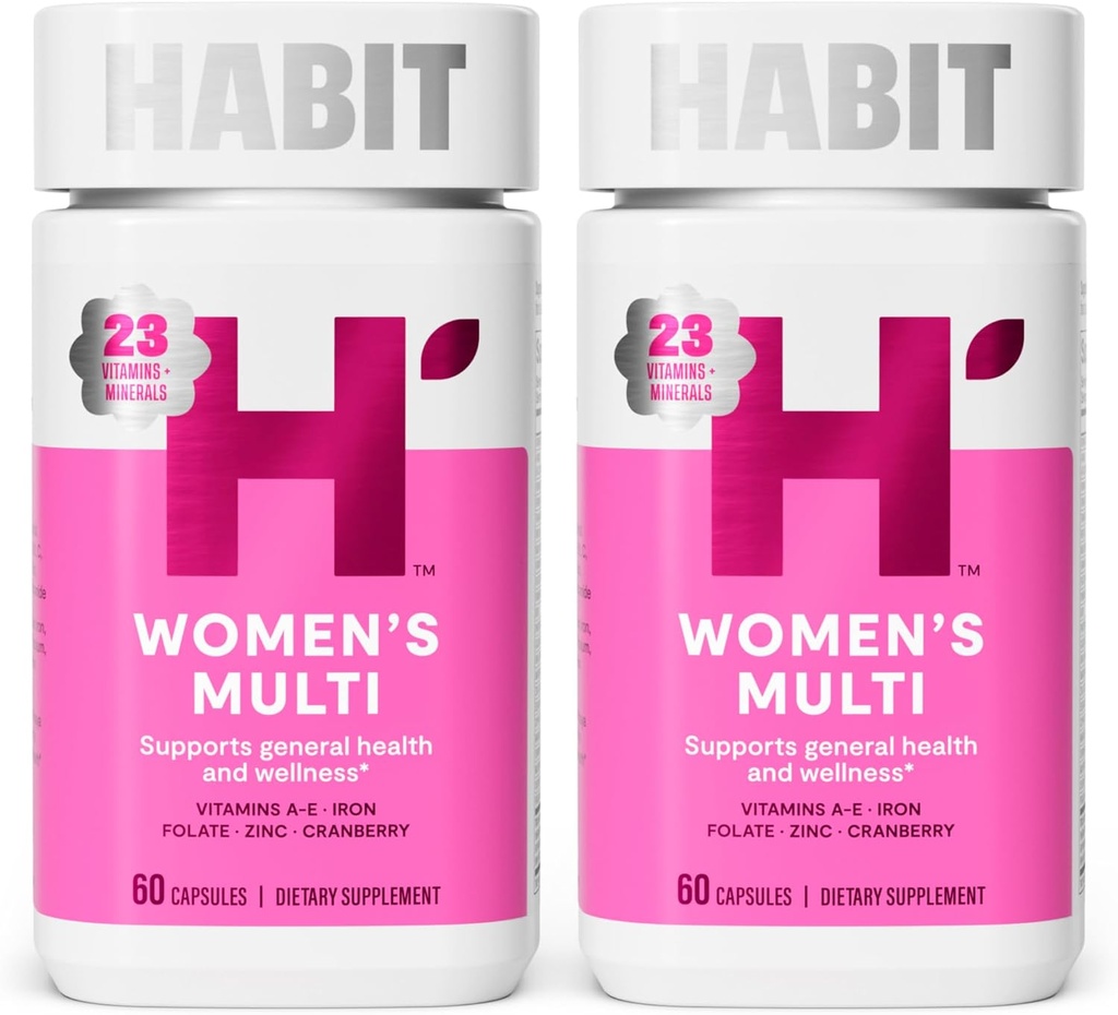 Habit Womens Multi Supplement 2 Pack (120 Capsules) - Yeni Bak, General Health & Wellness, 23 Temel Vitaminler ve Mineraller, Meyve Ekstralar, Folate, Iron, B12, Biotin, Non-GMOMO