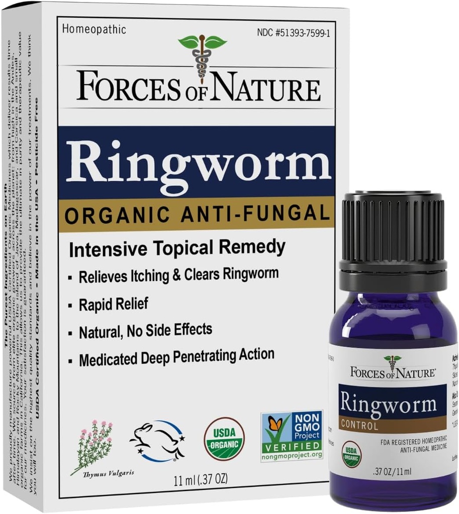 Nature Ringworm Treatment for Humans, Organic Homeopathic Medicine, 0.37 Fl Oz, Antifungal Multi Symptom Relief from Itchy, Red & Irritated Skin Associated with Ringworm, Non GMO