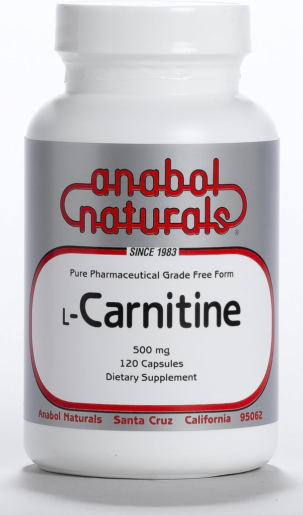 Anabol Naturals L-Carnitine 120 Capsules- 500mg Pure L-Carnitine Per Capsule, 120 Servings
