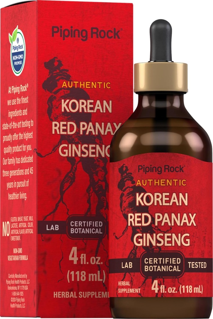 Piping Rock Koreli Red BTC Sıvı Türleme | 4 Fl Oz | Panax Root Extract | Alkol Free Tincture | Vegetarian, Non-GMO, Gluten Free Supplement